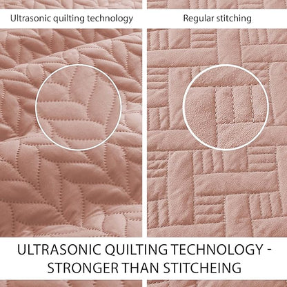 IR Imperial Rooms King Quilt Bedding Set Size (106" x 96") + 2 Pillow Shams (20" x 36"+ 2") - 3 Pcs All Season Lightweight Reversible Microfiber Coverlet Embossed Quilt Bedspread (Peach/Baby Pink)