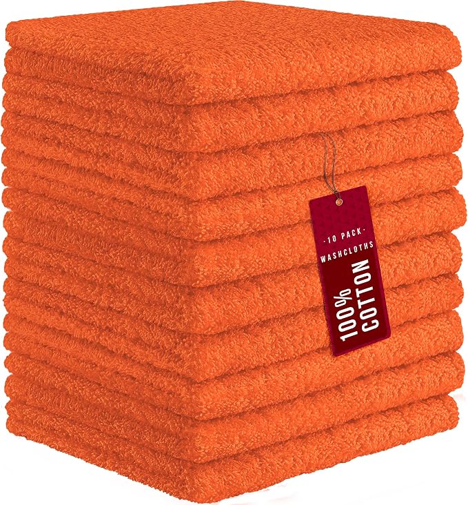 DecorRack 10 Pack 100% Cotton Wash Cloth, Luxurious Soft, 12 x 12 inch Ultra by DecorRack