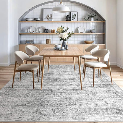 Vintage Living Room Area Rug 6x9 - Large Soft Washable Oriental Traditional Distressed Farmhouse Rugs for Bedroom - Indoor Floor Accent Carpet for Home Office House Decor - Distressed Grey