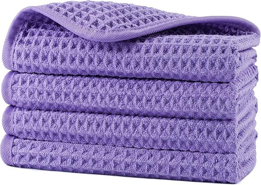 POLYTE 430 GSM Microfiber Lint Free Washcloth Face Towel, 13 x 13 in, 4 Pack by Polyte
