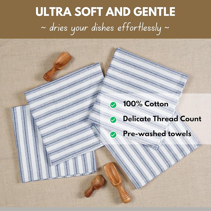 Native Fab 4 Pack Farmhouse Modern Stripe Kitchen Dish Towels Cotton Super - Image 4