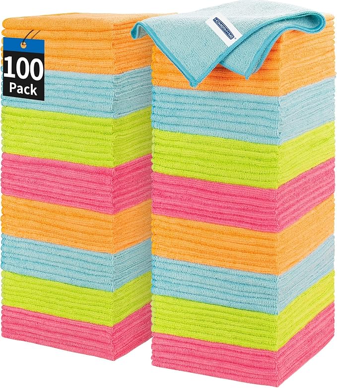 HOMERHYME Microfiber Cleaning Cloth, 100 Pack Cleaning Rags, Lint Free Reusable by HOMERHYME