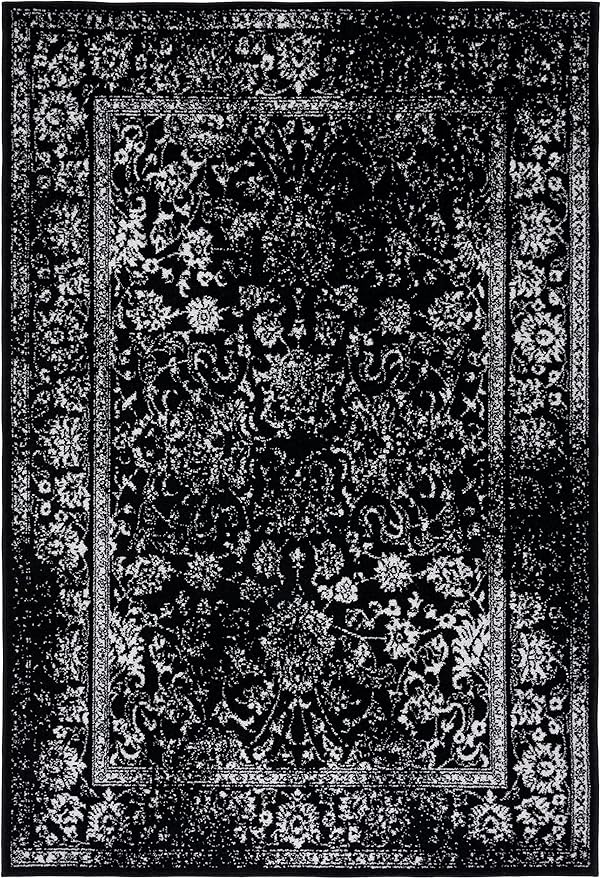 SAFAVIEH Area Rug 3x5 - Adirondack Collection - Black & Ivory, Distressed Vintage Floral Design, Non-Shedding & Easy to Clean, Ideal for Living Room, Bedroom, Dining Space (ADR109Z)
