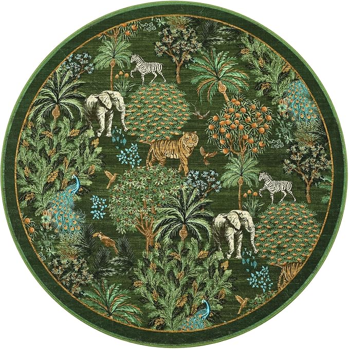 GarveeHome Jungle Round Washable Rugs 6ft Non-Slip Soft Round Rug - Image 4