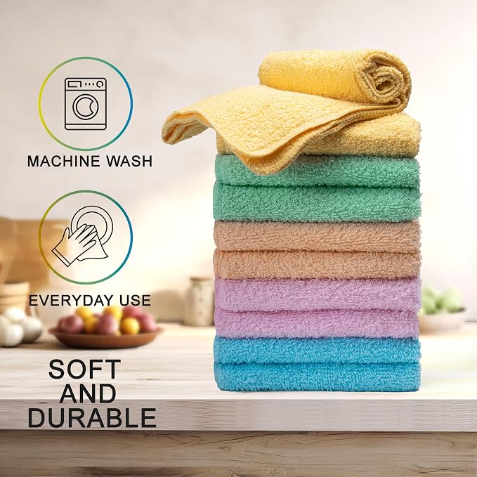 Terry Washcloths – 12x12 Inches – Pack of 10 – Multicolor – Highly Absorbent - Image 3