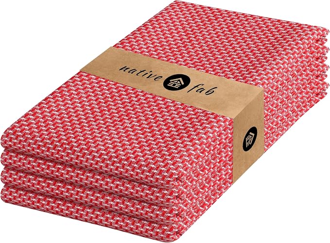 Native Fab 4 Pack Dotted Pattern Kitchen Dish Towels Cotton Super Absorbent by NativeFab