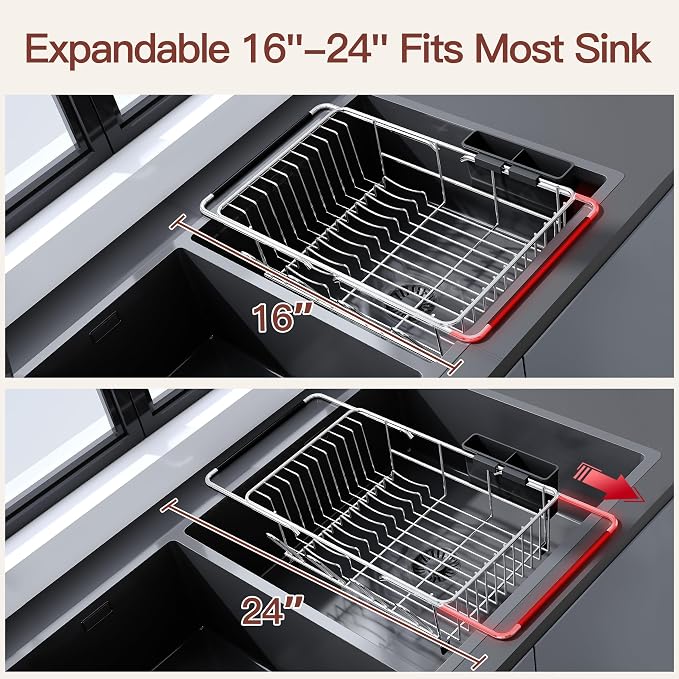 Over the Sink Expandable Dish Drainer Drying Rack In Stainless Steel - Image 5