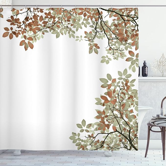 Ambesonne Leaves Shower Curtain, Broad Leaves Close-up Background Autumnal by Ambesonne