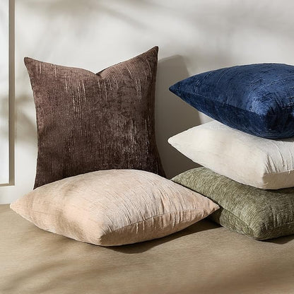 Set of 2 Soft Textured Throw Pillow Covers 20x20, Invisible Zipper Neutral Cushion Cases, Easy - Care Decorative Farmhouse Decor for Living Room Couch (Blue, 20" x 20" (Pack of 2))