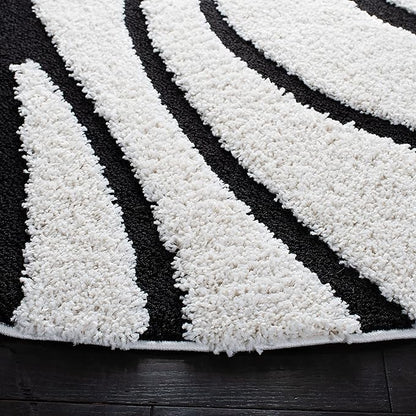SAFAVIEH Florida Shag Collection 5' Round Ivory / Black SG471 Abstract Wave Non-Shedding Living Room Bedroom Dining Room Entryway Plush 1.2-inch Thick Area Rug