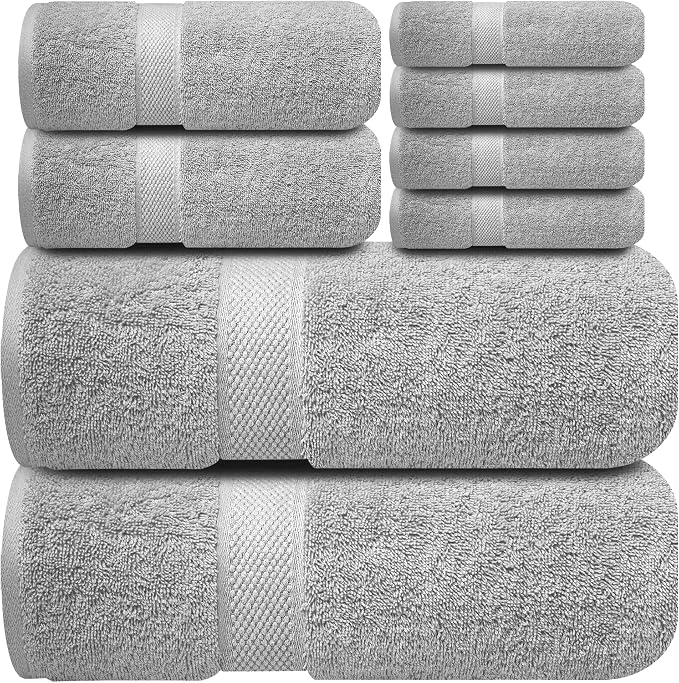 Infinitee Xclusives Luxury 100% Cotton Towel Set – 8 Piece Bathroom Towel Set – by InfiniteeXclusives