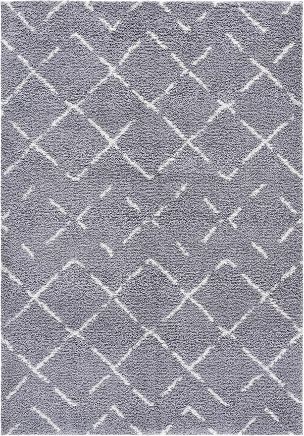 SAFAVIEH Arizona Shag Collection Area Rug - 5'1" x 7'6", Grey & Ivory, Moroccan Boho Design, Non-Shedding & Easy to Clean, Ideal for Living Room, Bedroom, Dining Space (ASG743G)