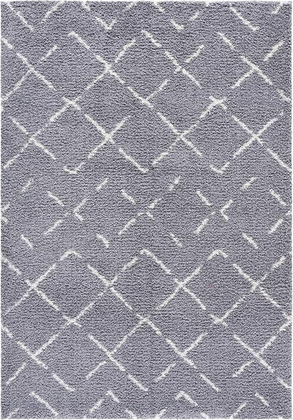 SAFAVIEH Arizona Shag Collection Area Rug - 5'1" x 7'6", Grey & Ivory, Moroccan Boho Design, Non-Shedding & Easy to Clean, Ideal for Living Room, Bedroom, Dining Space (ASG743G)