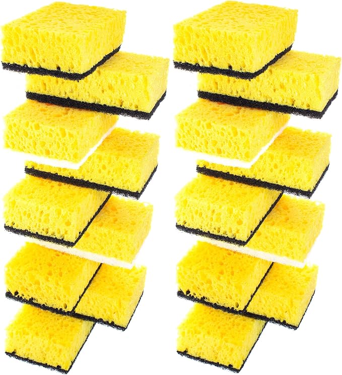 Yellow Multi Use Scrub Sponge. Made in Europe. Large Pack of 18. 4.3x2.8x1.4 by Okleen
