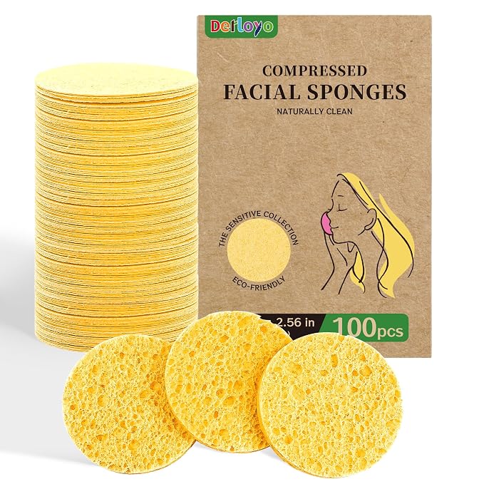 100-Count Compressed Facial Sponges, Natural Cosmetic Spa Sponges by Derloyo