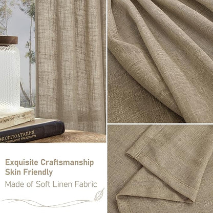 LAMIT Taupe Sheer Linen Curtains, 80 inch Light Filtering Semi Sheer Panels Back Tab and Rod Pocket Farmhouse Rust Drapes for Bedroom/Living Room, 2 Panels, 52 x 80 Inch