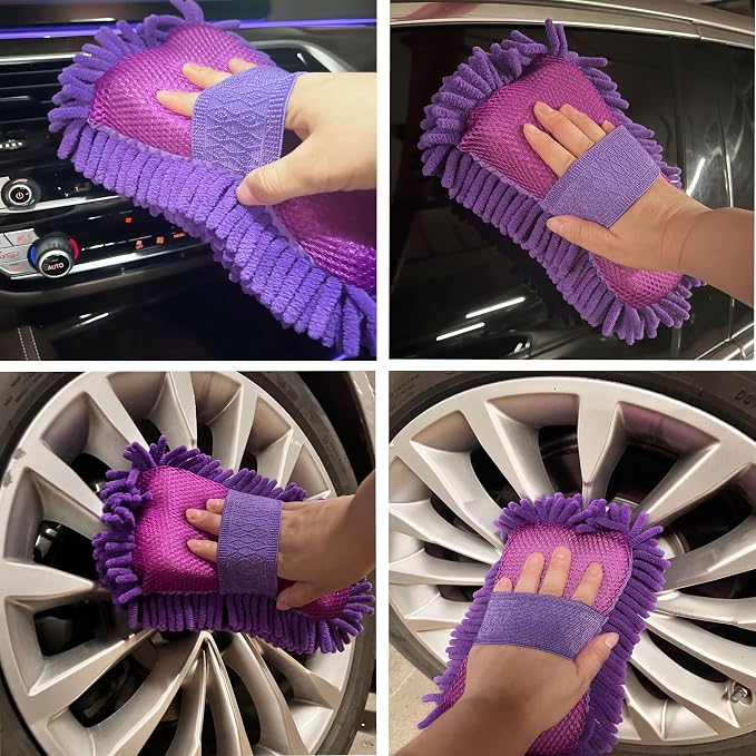 Microfiber Car Wash Sponge-Non-Scratch Wash Mitt-Two Sided Chenille Microfiber - Image 3