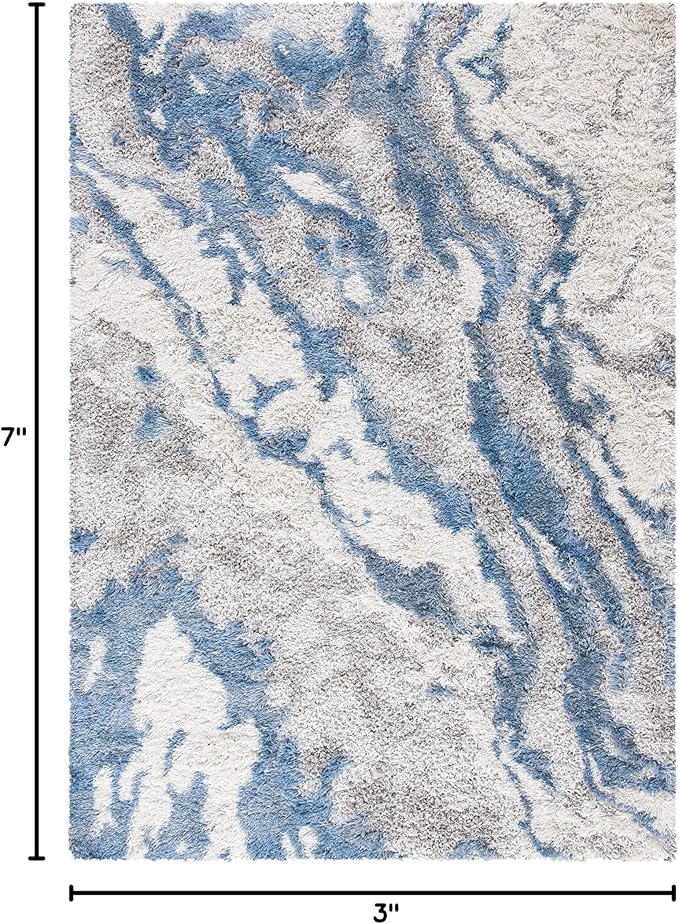 SAFAVIEH Horizon Shag Collection Area Rug - 5'3" x 7'7", Grey & Blue, Modern Abstract Design, Non-Shedding & Easy Care, 2-inch Thick Ideal for High Traffic Areas in Living Room, Bedroom (HZN890G)