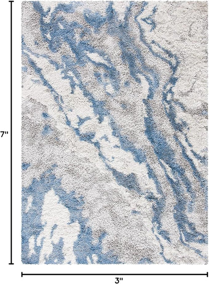 SAFAVIEH Horizon Shag Collection Area Rug - 5'3" x 7'7", Grey & Blue, Modern Abstract Design, Non-Shedding & Easy Care, 2-inch Thick Ideal for High Traffic Areas in Living Room, Bedroom (HZN890G)