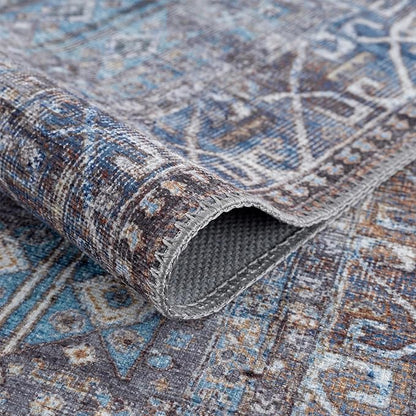 Bloom Rugs Washable 8' x 10' Rug - Slate Gray/Blue Traditional Area Rug for Living Room, Bedroom, Dining Room, and Kitchen - Exact Size: 8' x 10'