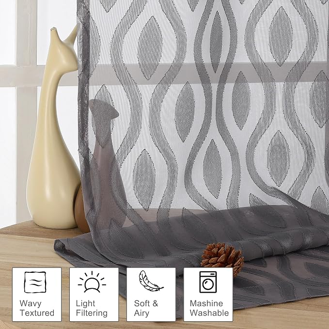 Aiyufeng Charcoal Grey Sheer Curtains 84 Inches Long 2 Panels, Solid Airy Light - Image 3