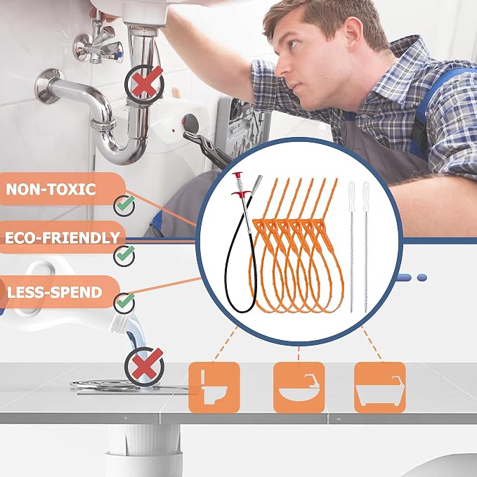 35.5inch Drain Clog Remover, 25inch Drain Snake Hair Remover ＆ Cleaning Brush - Image 7