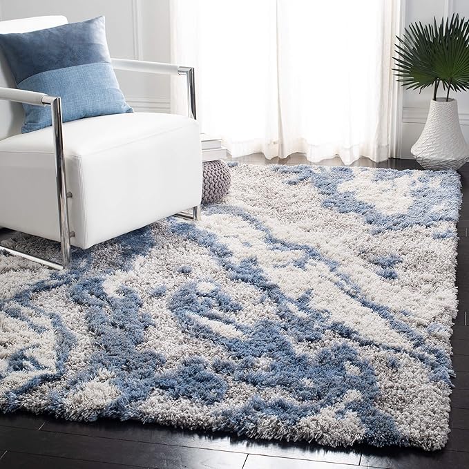 SAFAVIEH Horizon Shag Collection Area Rug - 9' x 12', Grey & Blue, Modern Abstract Design, Non-Shedding & Easy Care, 2-inch Thick Ideal for High Traffic Areas in Living Room, Bedroom (HZN890G)