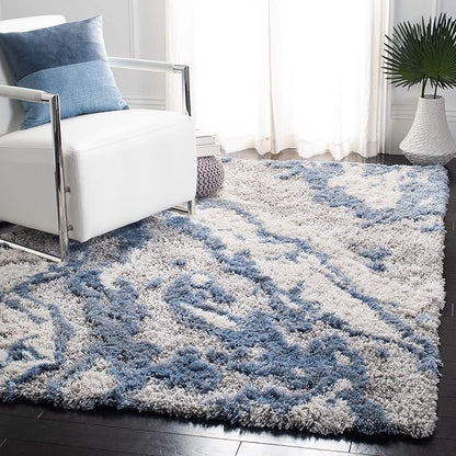 SAFAVIEH Horizon Shag Collection Area Rug - 9' x 12', Grey & Blue, Modern Abstract Design, Non-Shedding & Easy Care, 2-inch Thick Ideal for High Traffic Areas in Living Room, Bedroom (HZN890G)