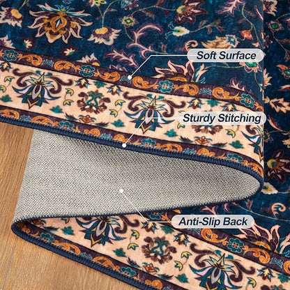 Tangspp Floral Washable Runner Rug, 2x5 Rug Runners for Hallways Non Slip, Vintage Boho Runner Rug for Entryway Indoor, Blue Print Carpet Runner, Soft Low Pile Runner for Kitchen Bedroom Navy Blue
