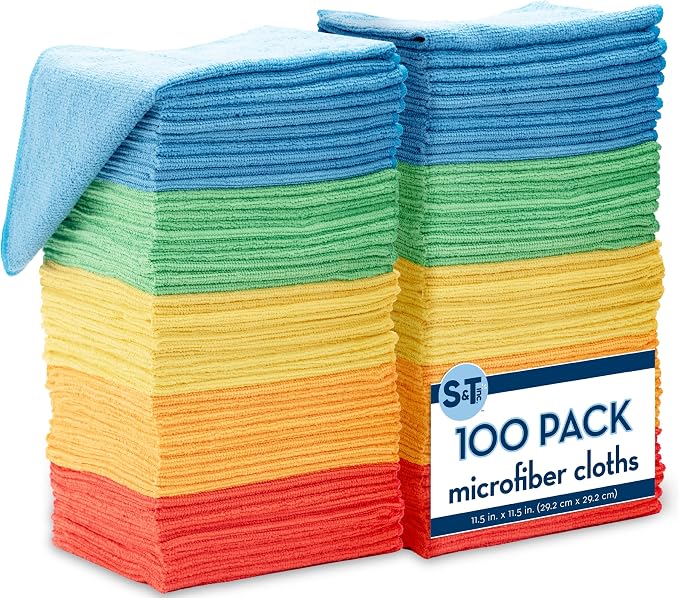 S&T INC. 100 Pack Microfiber Cleaning Cloth, Bulk Towels by STINC
