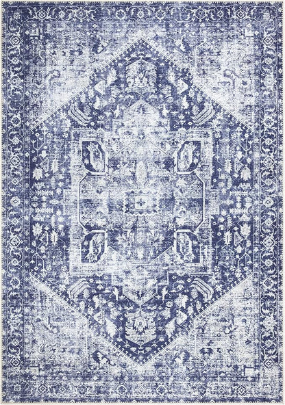 Bloom Rugs Washable Non-Slip 4' x 6' Rug - Blue/Ivory Traditional Area Rug for Living Room, Bedroom, Dining Room, and Kitchen - Exact Size: 4' x 6'