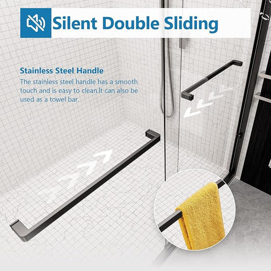 56"-60" W x 70" H Semi-Frameless Double Sliding Bypass Shower Door, 1/4" SGCC - Image 2