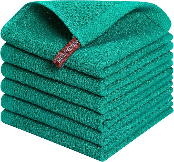 Kitinjoy 100% Cotton Kitchen Dish Cloths, 6 Pack Waffle Weave Ultra Soft by Kitinjoy