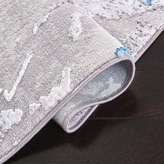 SAFAVIEH Amelia Collection Area Rug - 3' Square, Grey & Blue, Modern Abstract Design, Non-Shedding & Easy Care, Ideal for High Traffic Areas in Living Room, Bedroom (ALA293F)
