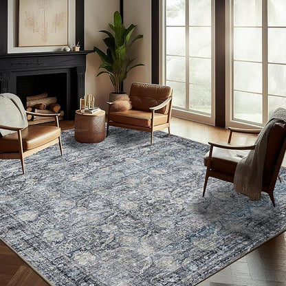 Washable Area Rug 10'x14' Boho Design Non-Shedding Easy Care Ideal for High Traffic Areas in Living Room Bedroom Office Coffee Table Kitchen Large Carpet