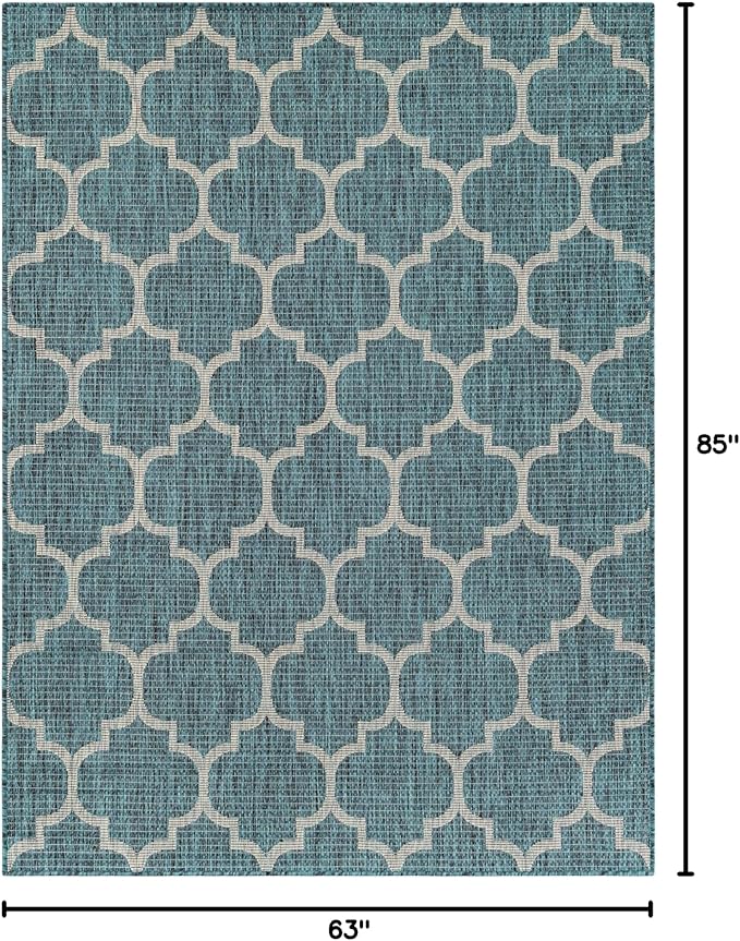 Unique Loom Outdoor Trellis Collection Area Rug (5' 3" x 7' 1" Rectangle Teal/Gray)