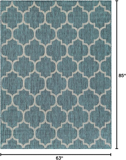Unique Loom Outdoor Trellis Collection Area Rug (5' 3" x 7' 1" Rectangle Teal/Gray)