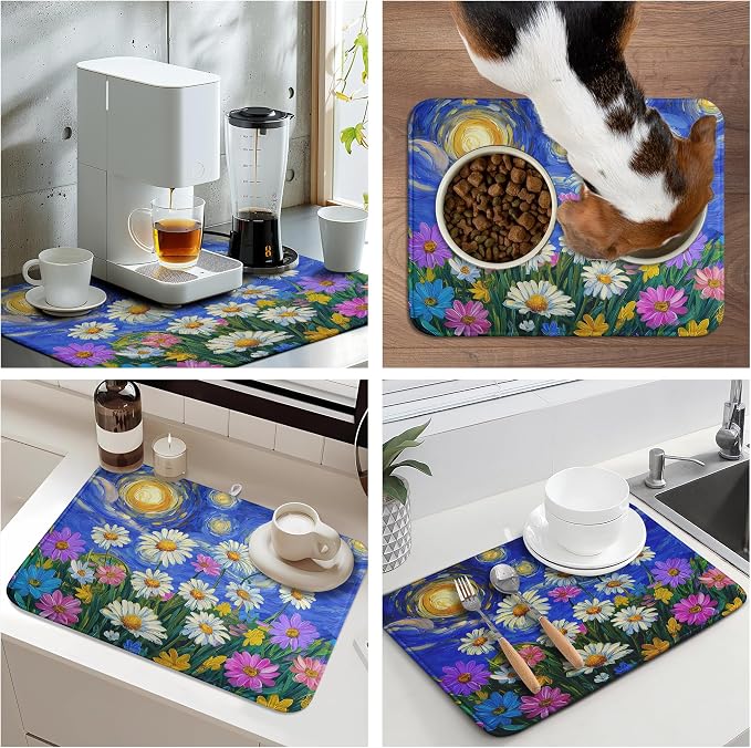 Spring Summer Daisy Floral Dish Drying Mats Spring Flowers Dish Mat Drying Matt - Image 7