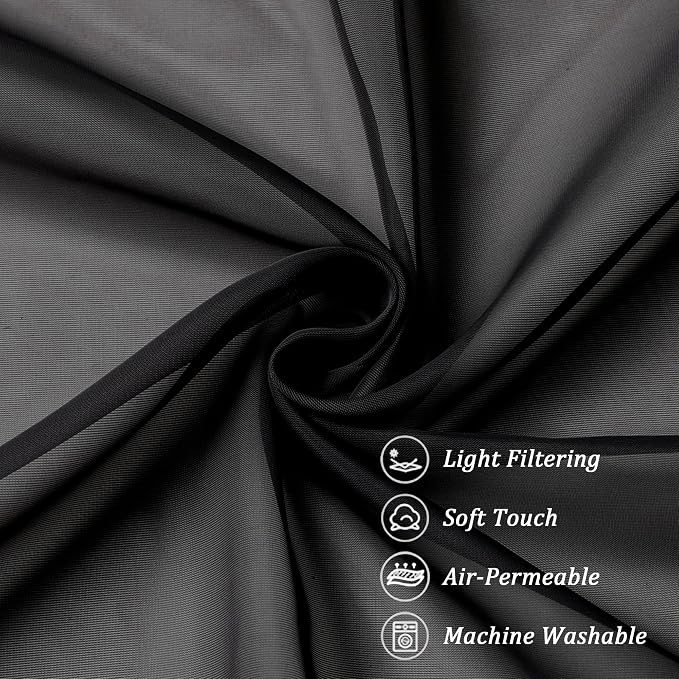 Chyhomenyc Black Sheer Curtains 96 inches Long Window Draperies 2 Panels - Image 7