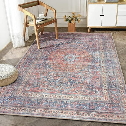 Bloom Rugs Washable Non-Slip 4' x 6' Rug - Multicolor Traditional Medallion Area Rug for Living Room, Bedroom, Dining Room, and Kitchen - Exact Size: 4' x 6'