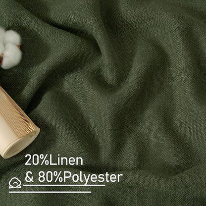 LAMIT Light Filtering Linen Curtains 68 inch for Bedroom, Linen Textured Semi Sheer Back Tab and Rod Pocket Boho Modern Christmas Decor Drapes for Living Room, Olive Green, 2 Panels, 52 x 68 Inch