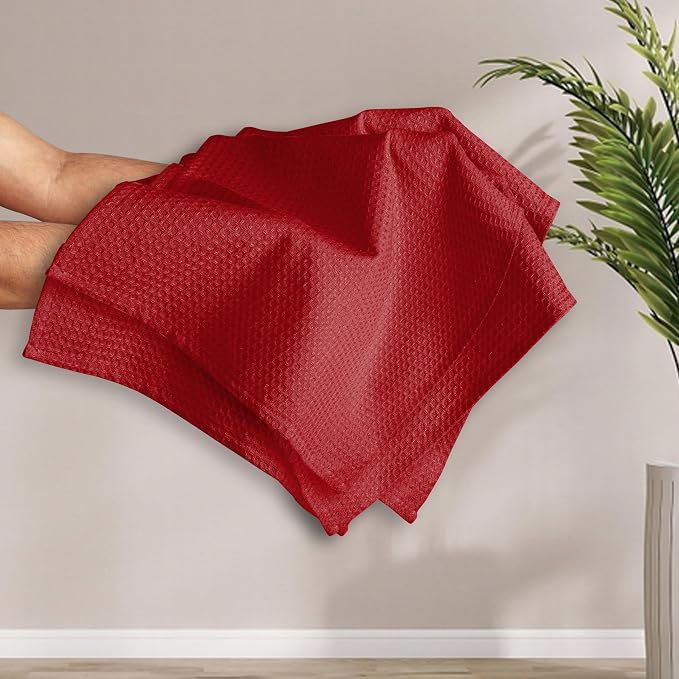 Red Waffle Kitchen Towels, 16x26 Inch, 100% Cotton, Quick Drying, Machine - Image 6