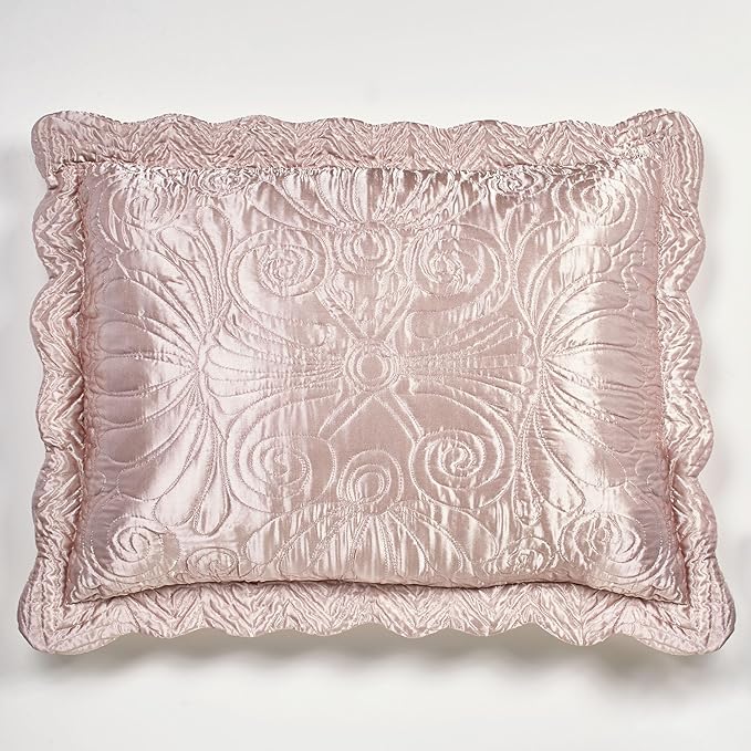 Touch of Class Portia Luxury Bedding | Posh Rose Quartz | Premier Quilted Polyester Satin | Romantic Hand Guided Machine Quilted Scroll Design 3 Piece Set with Full Bedspread and 2 Standard Shams