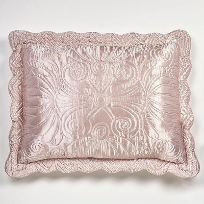 Touch of Class Portia Luxury Bedding | Posh Rose Quartz | Premier Quilted Polyester Satin | Romantic Hand Guided Machine Quilted Scroll Design 3 Piece Set with Full Bedspread and 2 Standard Shams