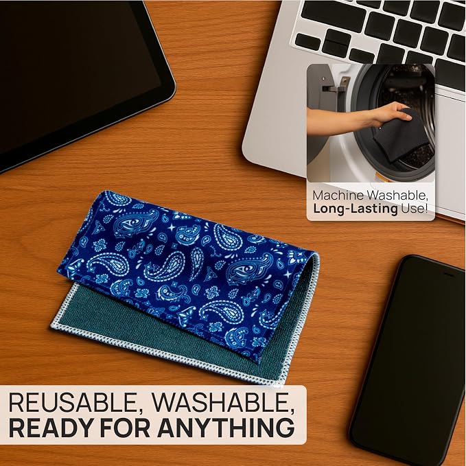 Quick Cloth Microfiber Glasses Cleaning Cloths – 8x8, Paisley Blue, 1 Pack - Image 4