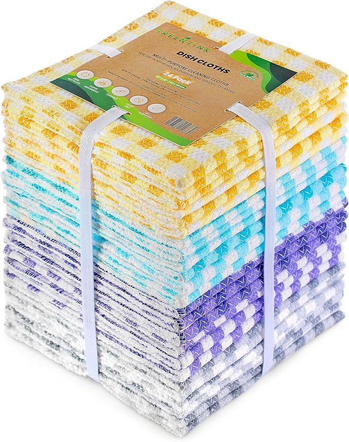 Eco-Friendly Reusable Dish Cloth Set – 24-Pk Multipurpose Kitchen Cleaning by Greentink