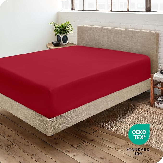 Fitted Bottom Sheet Full Size - Premium 1800 Microfiber - Ultra-Soft Hotel Luxury - Deep Pocket - Durable and Long Lasting - Fitted Sheet (Full, Red)