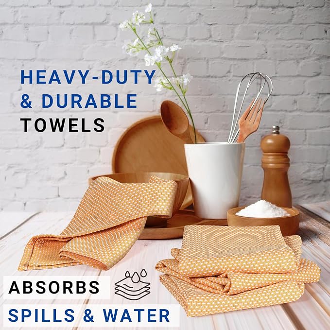 TWINY Threads 4-Pack Kitchen Towels, 100% Cotton Dotted Weave, 18x28 Inch - Image 4