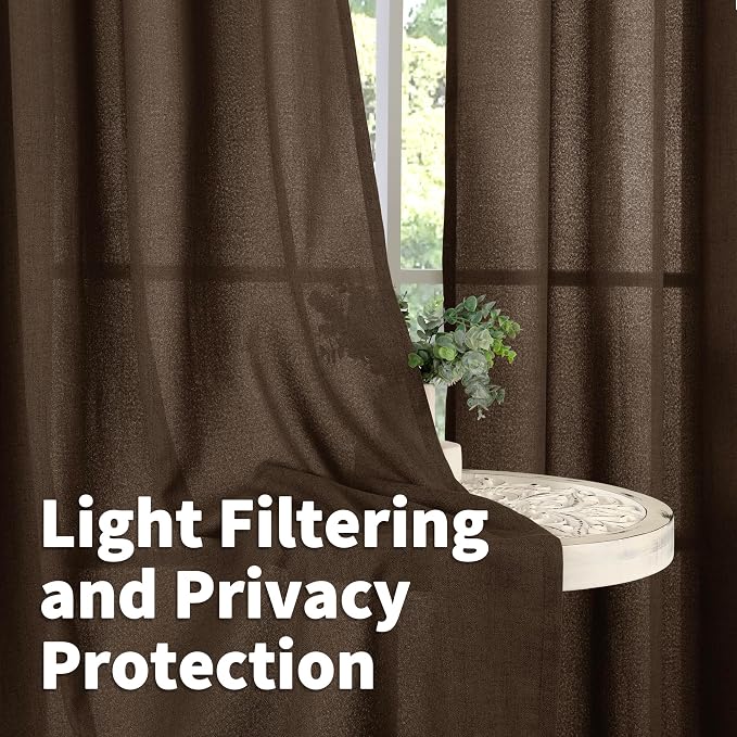 YoungsTex Brown Linen Cafe Curtains 36 Inches Long - Image 3