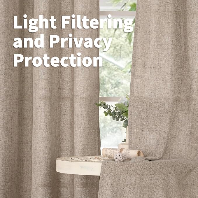 YoungsTex Dark Oatmeal Linen Curtains 63 Inch Length - Image 3
